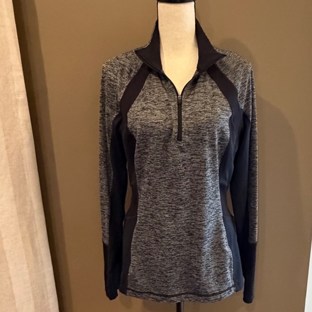 Black & Gray Quarter Zip Women's Athletic Top, Drytek, Size Large